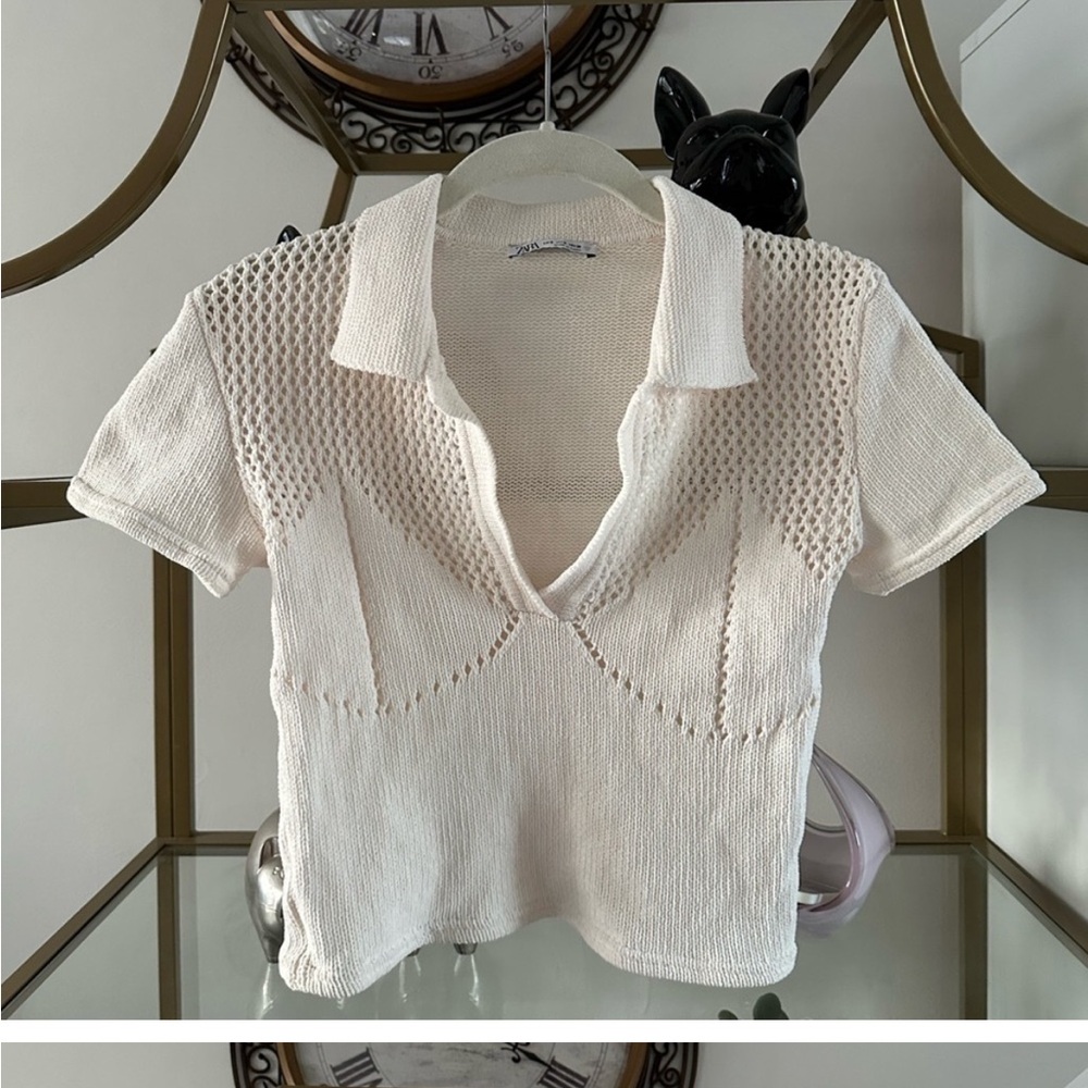 Zara White Knit Cropped Top
